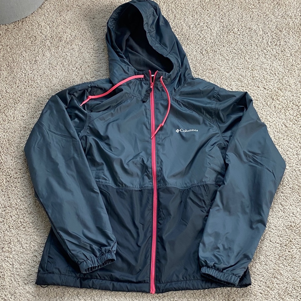 Columbia Women's Dark Blue Raincoat with Pink Accents